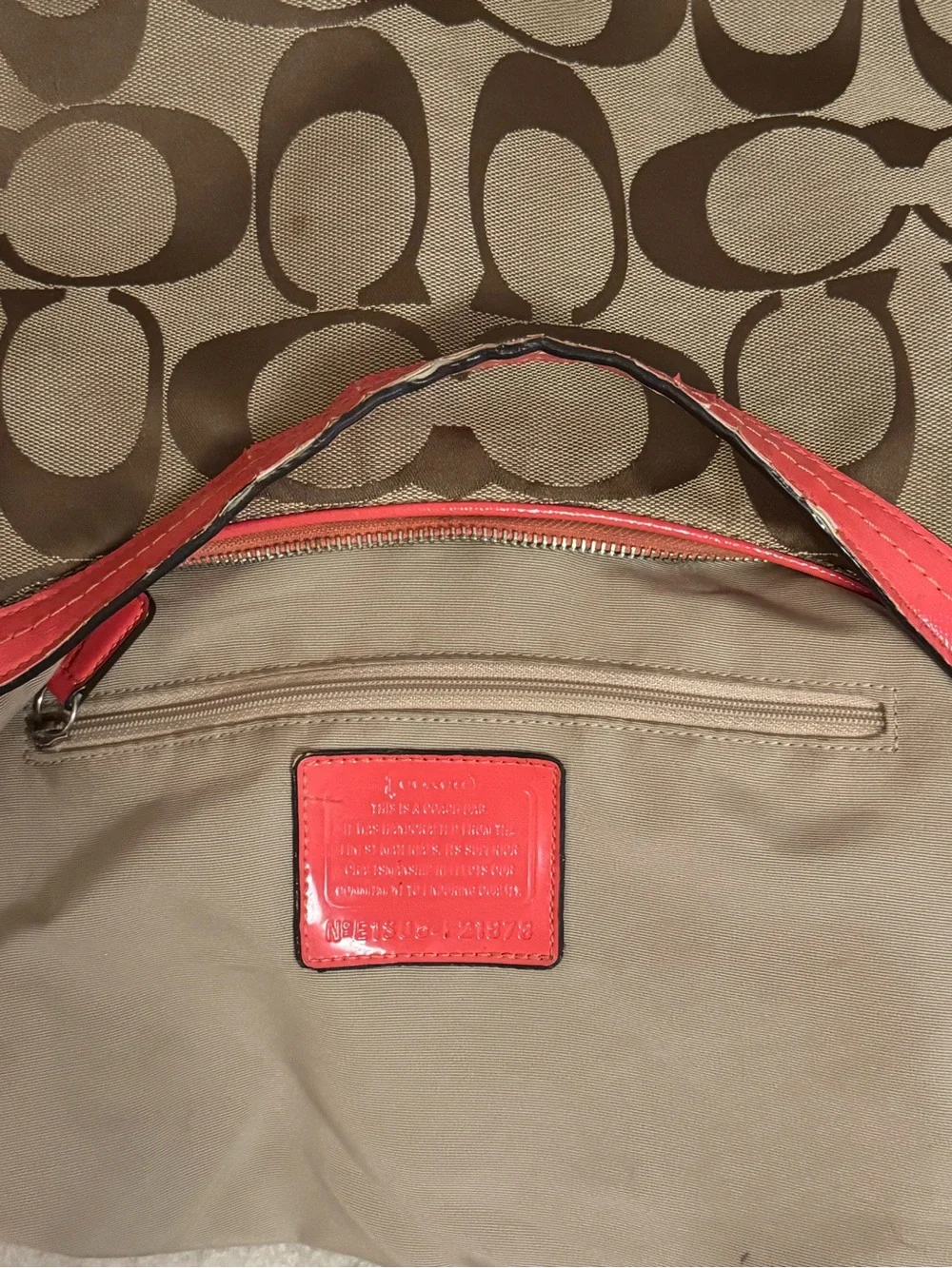 Coach Brown Signature Canvas Shoulder/crosbody Bag with Coral Trim *READ*